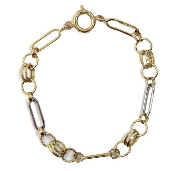 Bicolor Gliederkette Armband 585 Gold