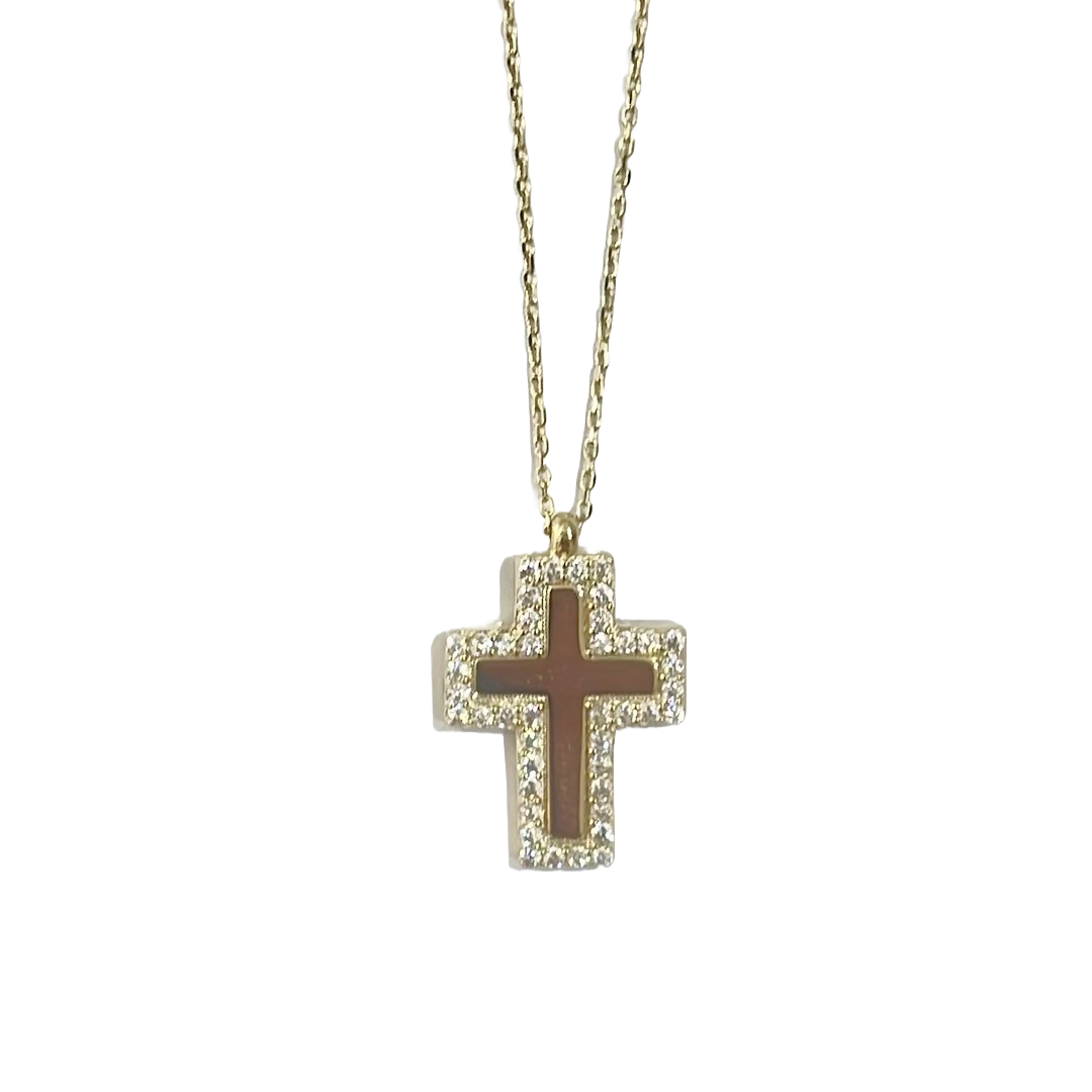 Kreuz mit Steinen und Goldkette 585 Gold
