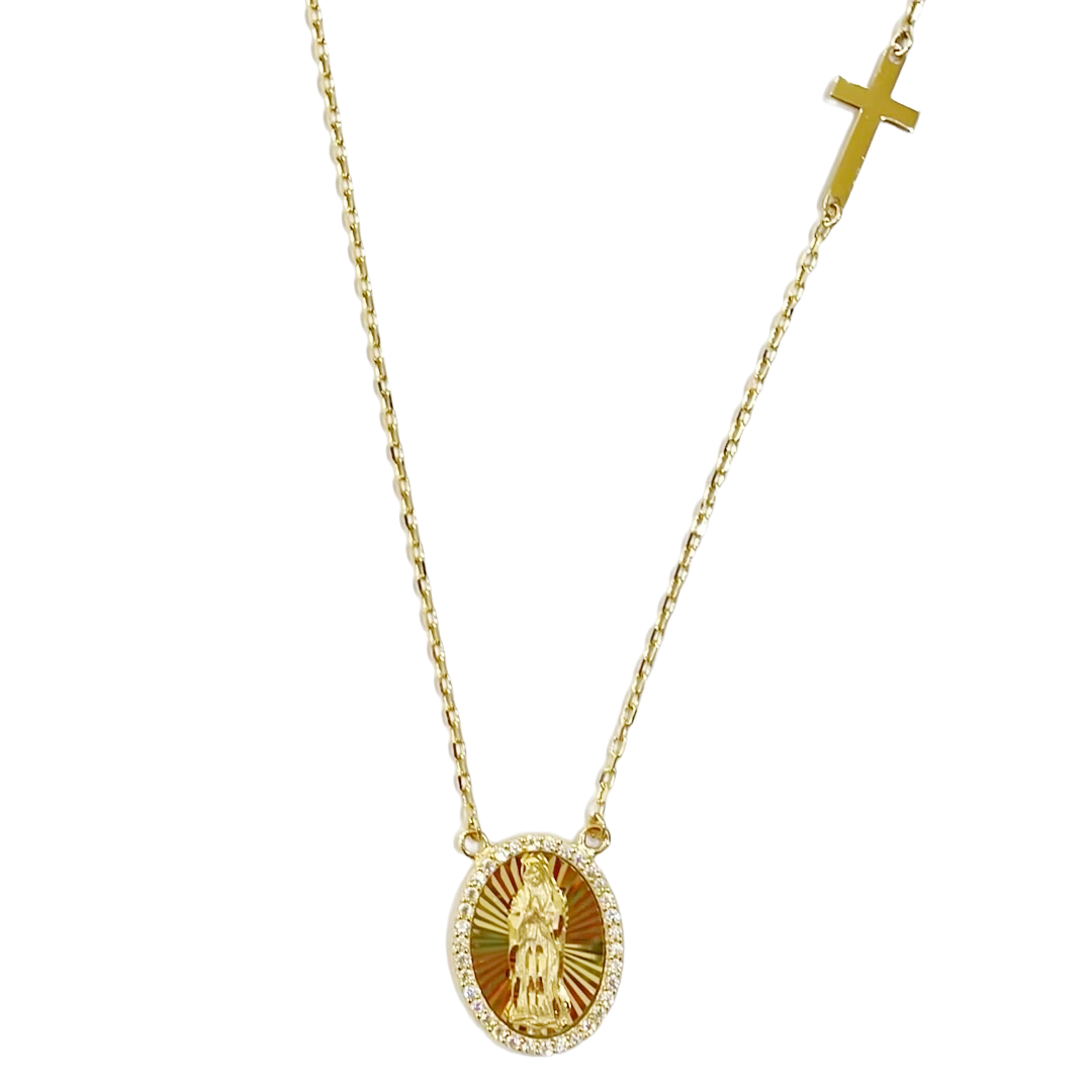 Maria Anhänger mit Kreuz und Goldkette 585 Gold